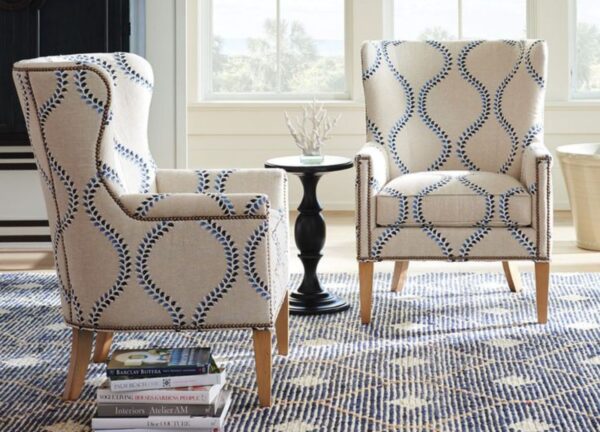 Traditional Wing Chair – Wooden Legs & Cushioned Seat
