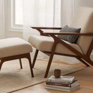 Upholstered Bedroom Chair – Soft Fabric with Wooden Legs