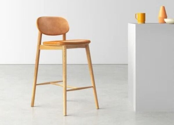 High Wooden Bar Stool with Backrest – Elegant & Supportive